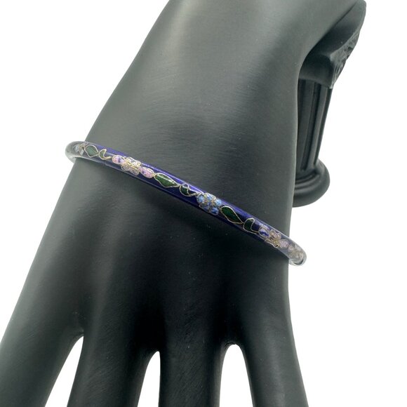 Vintage Cloisonné Flower Bangle Bracelet - Picture 2 of 6